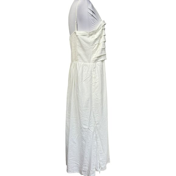 GAP White Linen Blend Sleeveless Midi Dress Strapless Straps Full Skirt  XL NEW - Picture 3 of 7